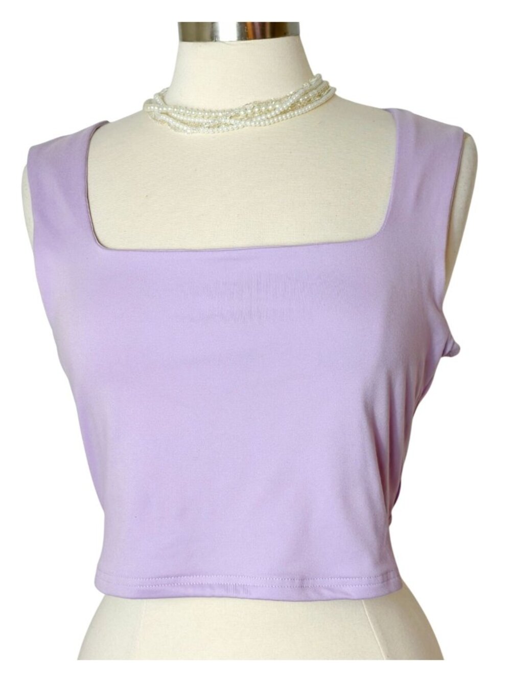 Womens XL Square Neck Crop Tank Lavender Sleeveless Top Fairy Soft Vacay Y2K